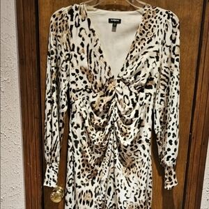 Express Leopard/Animal Print Ruched Midi Dress Size XS Women's/Ladies